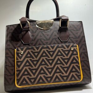Aldo Brown and Yellow Satchel with Geometric Pattern